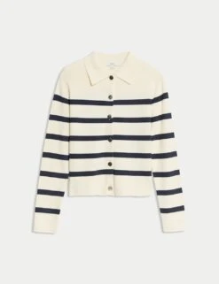 Striped Knitted Collared Button Front Cardigan -Cyberjammies Store striped knitted collared button front cardigan 6