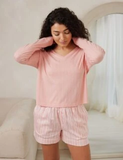 Striped V-Neck Boxer Shortie Set 16 Striped V-Neck Boxer Shortie Set -Cyberjammies Store striped v neck boxer shortie set 6