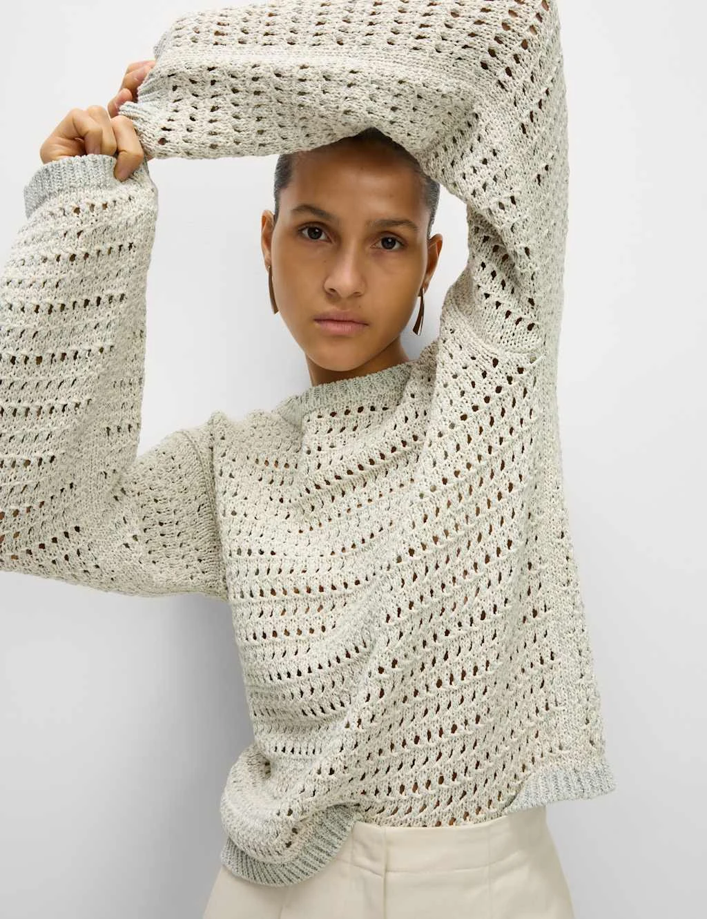 Textured Crew Neck Jumper With Cotton 8 Textured Crew Neck Jumper With Cotton - Image 8
