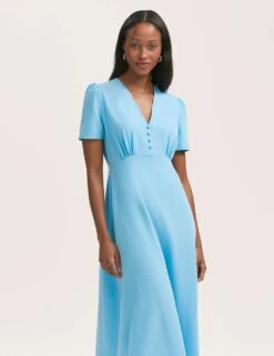 V-Neck Button Front Midi Tea Dress -Cyberjammies Store v neck button front midi tea dress 10