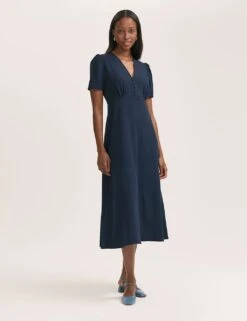 V-Neck Button Front Midi Tea Dress -Cyberjammies Store v neck button front midi tea dress 12
