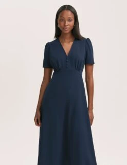 V-Neck Button Front Midi Tea Dress -Cyberjammies Store v neck button front midi tea dress 14