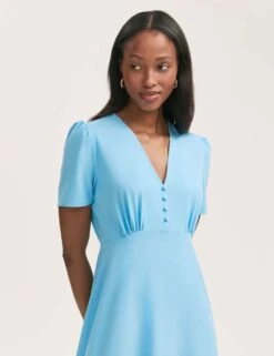 V-Neck Button Front Midi Tea Dress -Cyberjammies Store v neck button front midi tea dress 9
