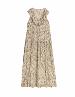 V-Neck Frill Detail Midaxi Relaxed Dress -Cyberjammies Store v neck frill detail midaxi relaxed dress 1