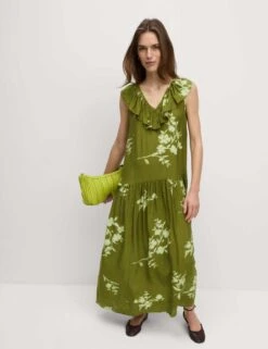 V-Neck Frill Detail Midaxi Relaxed Dress -Cyberjammies Store v neck frill detail midaxi relaxed dress 11