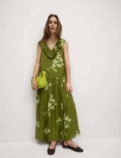 V-Neck Frill Detail Midaxi Relaxed Dress -Cyberjammies Store v neck frill detail midaxi relaxed dress 13