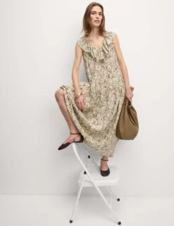 V-Neck Frill Detail Midaxi Relaxed Dress -Cyberjammies Store v neck frill detail midaxi relaxed dress 16