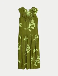 V-Neck Frill Detail Midaxi Relaxed Dress -Cyberjammies Store v neck frill detail midaxi relaxed dress 7