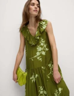 V-Neck Frill Detail Midaxi Relaxed Dress -Cyberjammies Store v neck frill detail midaxi relaxed dress 9