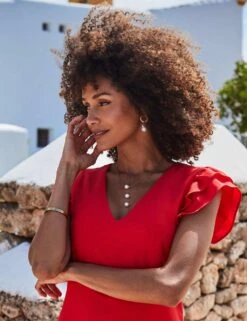 V-Neck Ruffle Sleeve Mini Shift Dress -Cyberjammies Store v neck ruffle sleeve mini shift dress 5