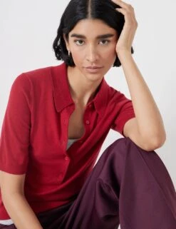 Wool Blend Textured Polo Neck Knitted Top -Cyberjammies Store wool blend textured polo neck knitted top 9